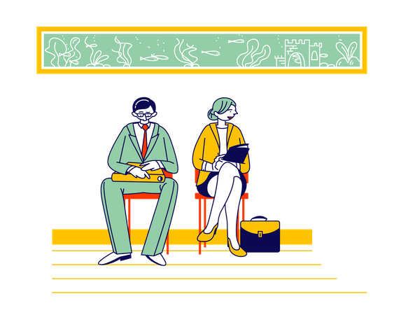 Male and female candidate waiting for job interview  Illustration