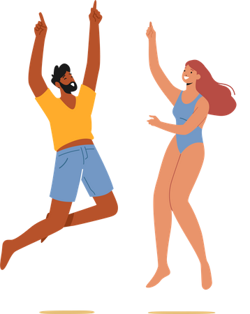 Male and Female Celebrating Beach Party  Illustration