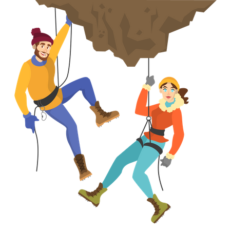 Male and female climbing mountain Illustration