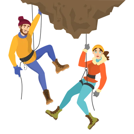Male and female climbing mountain  イラスト