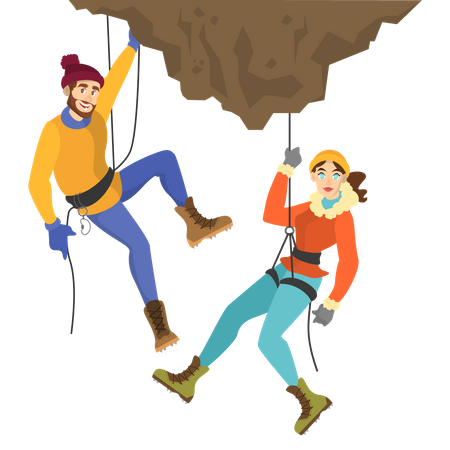 Male and female climbing mountain  Illustration