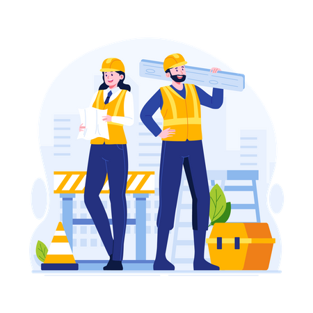 Male and female construction engineers  Illustration