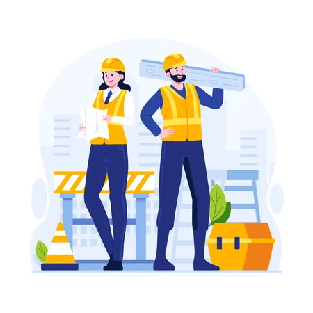 Male and female construction engineers  イラスト