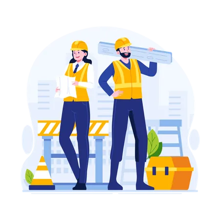 Male and female construction engineers  Illustration