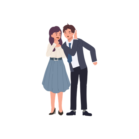 Male and female coworkers gossiping playfully  Illustration