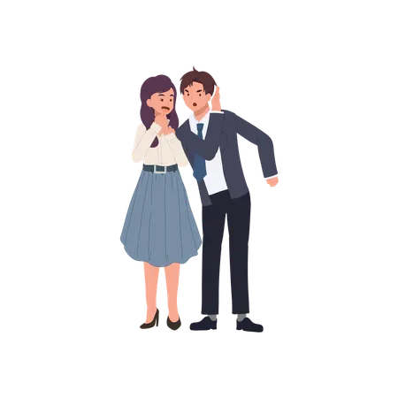 Male and female coworkers gossiping playfully  Illustration