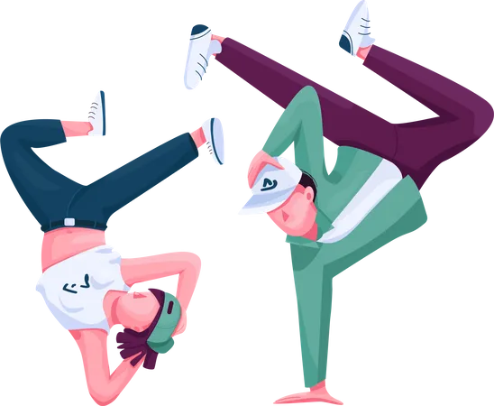 Couple Participating In Breakdance Competition Semi Flat Color Vector Characters Posing Figures Full Body People On White Simple Cartoon Style Illustration For Web Graphic Design And Animation Illustration
