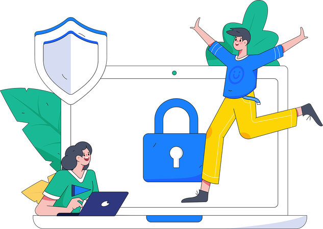 Male and female developer working on cyber security  Illustration