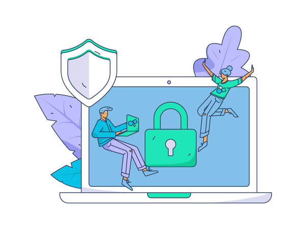 Male and female developer working on cyber security  Illustration