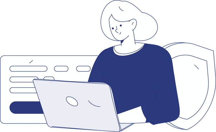 Male and female developer working on cyber security  Illustration