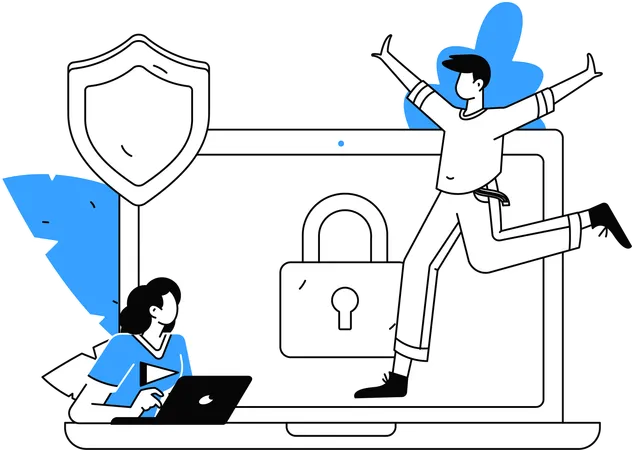 Male and female developer working on cyber security  Illustration