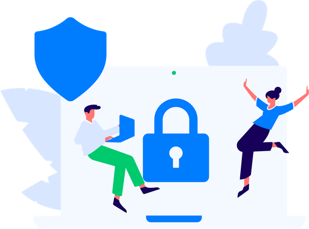 Male and female developer working on cyber security  Illustration