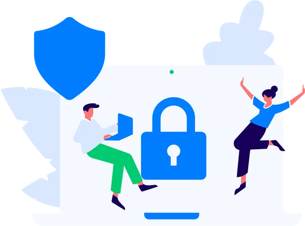 Male and female developer working on cyber security  Illustration