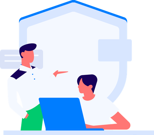 Male and female developer working on cyber security  Illustration