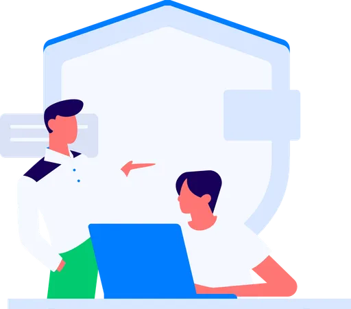 Male and female developer working on cyber security  Illustration