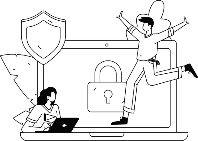 Male and female developer working on cyber security  Illustration