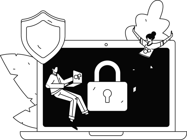 Male and female developer working on cyber security  Illustration