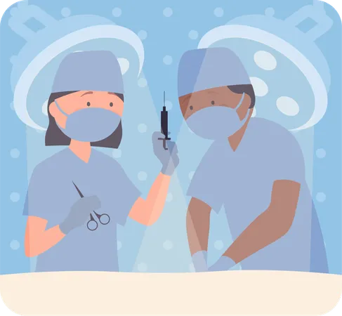 Male and female doctor doing surgery in operation room  Illustration