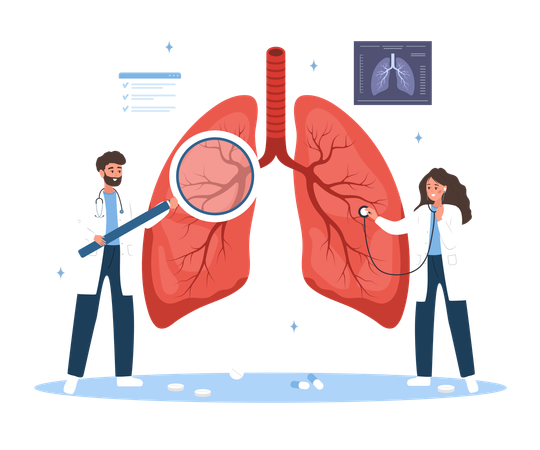 Male And Female Doctor Examination Respiratory System Disease  Illustration