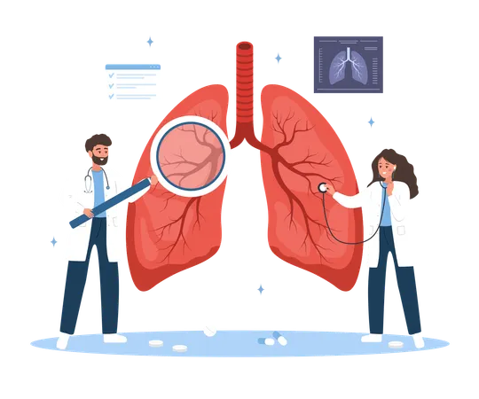 Male And Female Doctor Examination Respiratory System Disease  Illustration