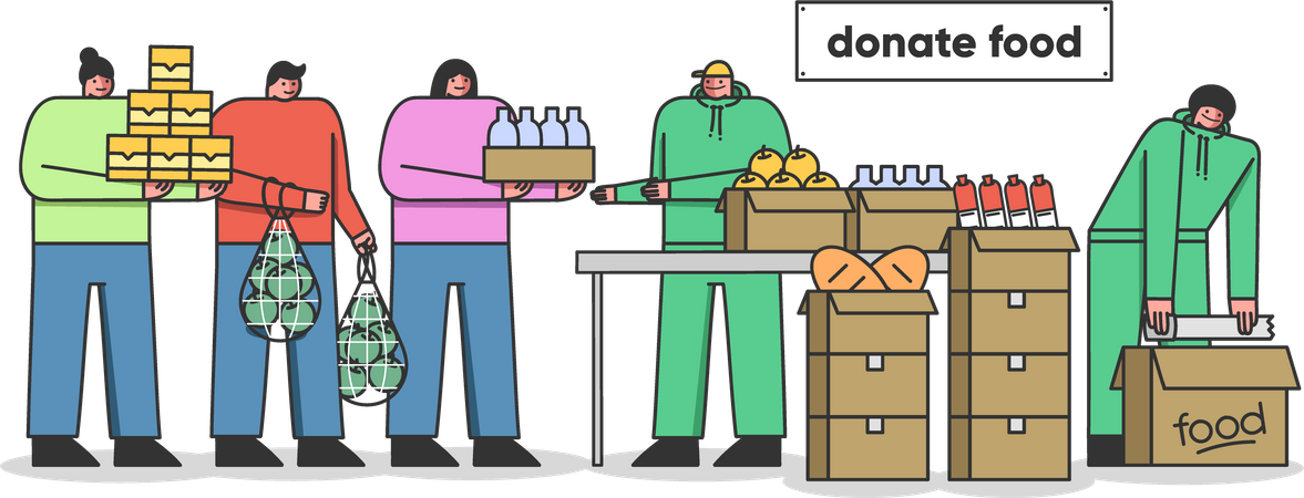 Male And Female Donating Food Supply To Charitable Organization  Illustration