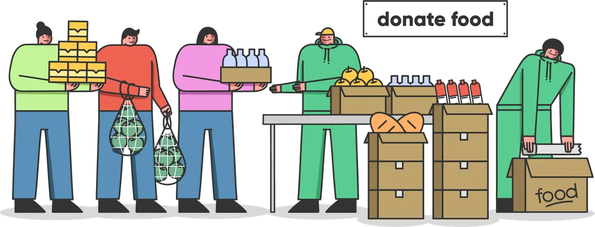 Male And Female Donating Food Supply To Charitable Organization  Illustration