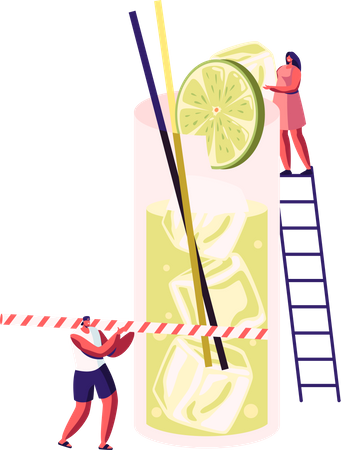 Male and Female Drinking Lime juice at Summer Time  Illustration