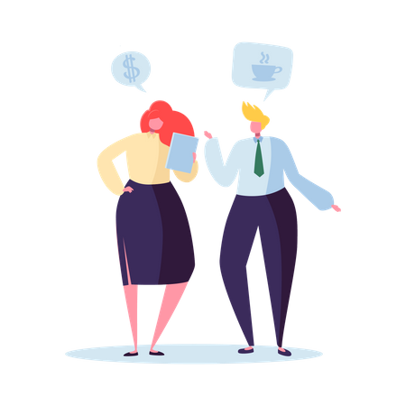 Male and female employee chatting  Illustration