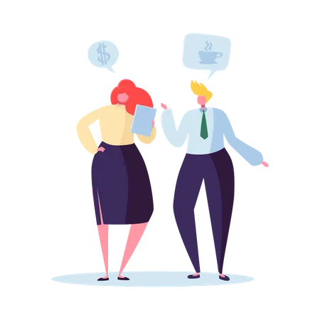 Male and female employee chatting  Illustration