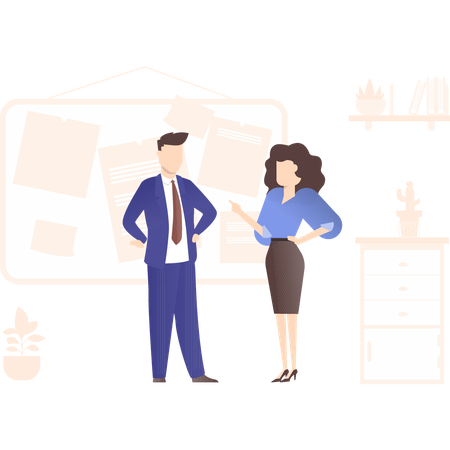 Male and female employee discuss business strategy  Illustration