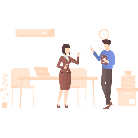 Male and female employee doing business discussion Illustration