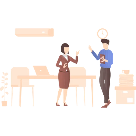 Male and female employee doing business discussion Illustration