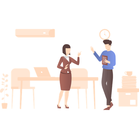 Male and female employee doing business discussion  Illustration