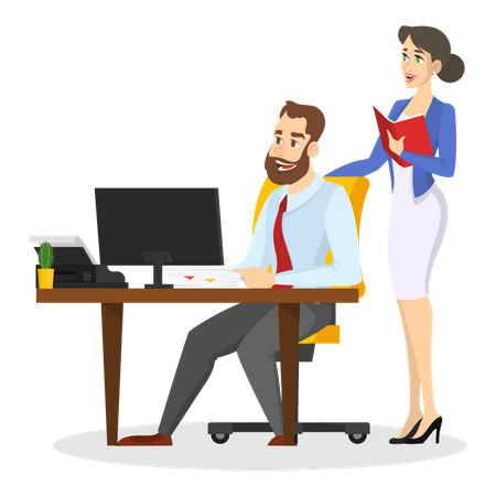 Male and female employee doing discussion Illustration