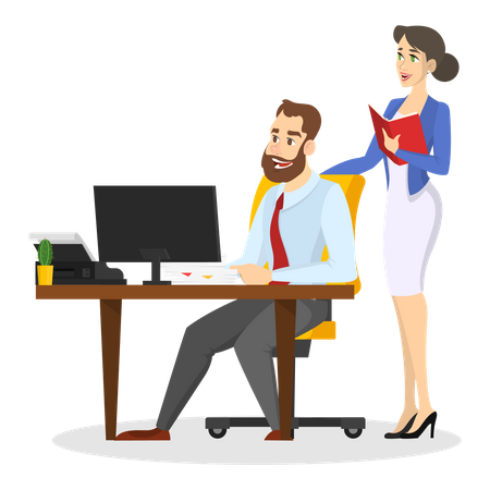 Male and female employee doing discussion  Illustration