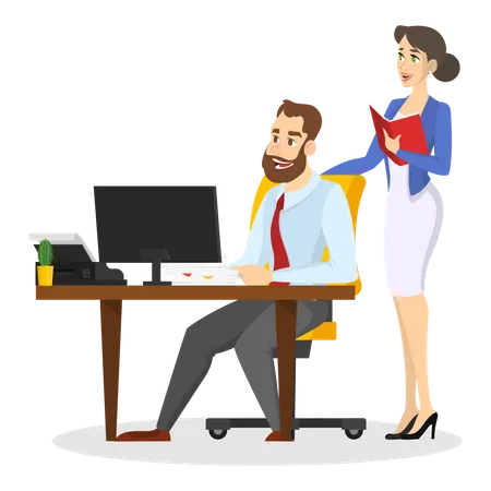 Male and female employee doing discussion  Illustration