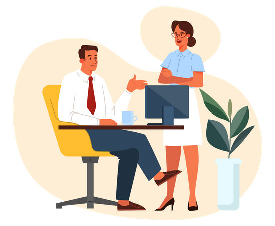 Male and female employee doing meeting  Illustration