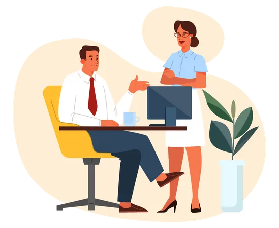 Male and female employee doing meeting  Illustration