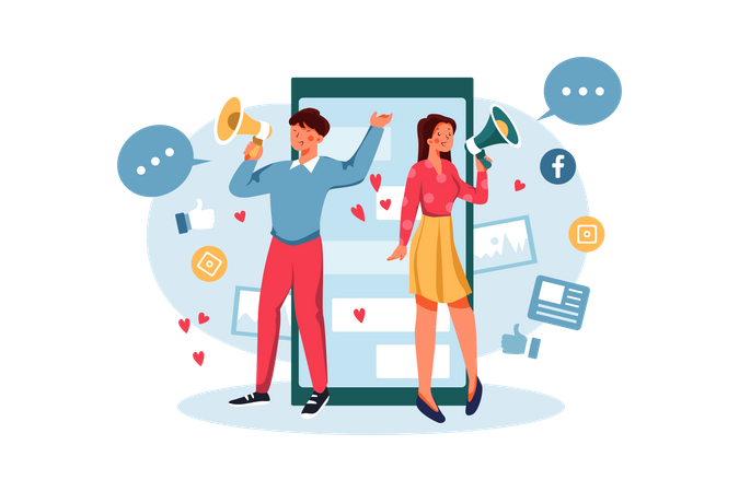 Male and female employee doing online marketing  Illustration