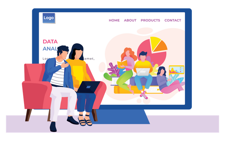 Male and female employee doing online work  イラスト