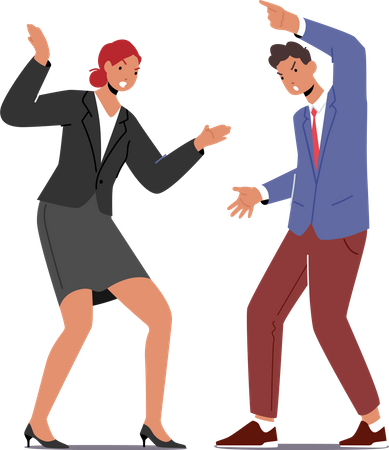 Male and female employee fighting  Illustration