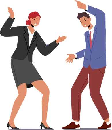 Male and female employee fighting  Illustration