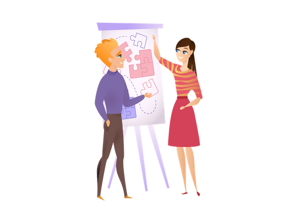 Male and female employee finding solution  Illustration