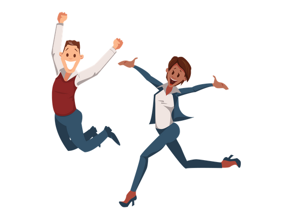 Male and female employee jumping Illustration
