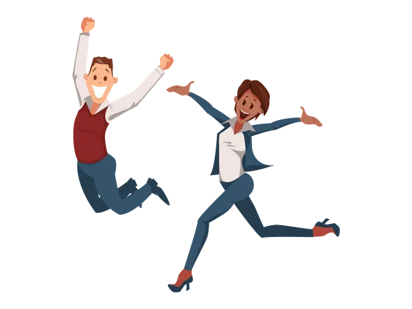 Male and female employee jumping Illustration