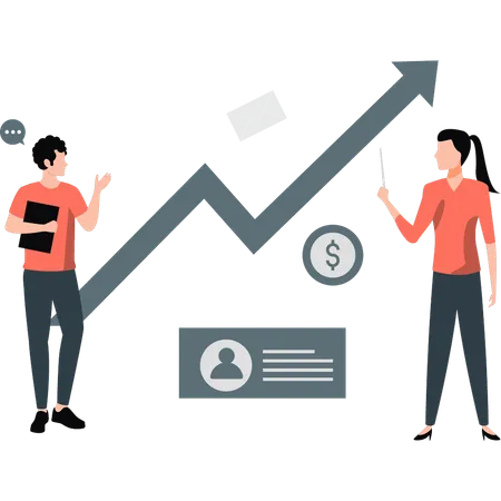 Male and female employee talking about business graph  Illustration