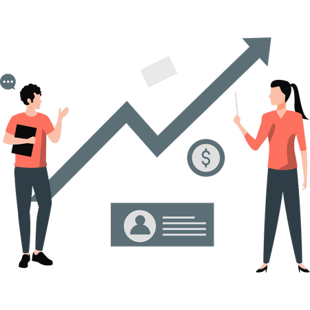 Male and female employee talking about business graph  Illustration