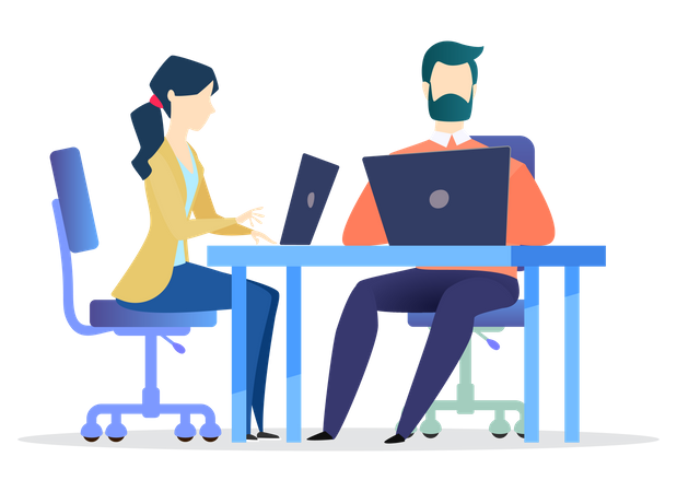 Male and female employee working at office Illustration
