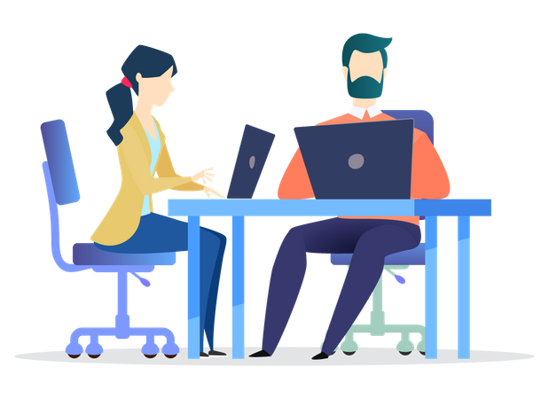 Male and female employee working at office  Illustration