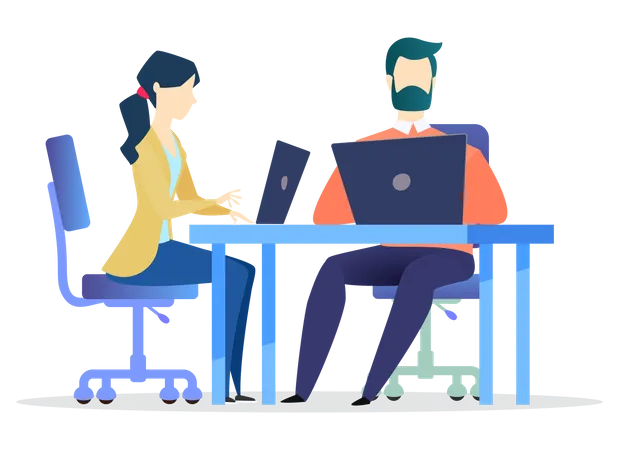 Male and female employee working at office  Illustration